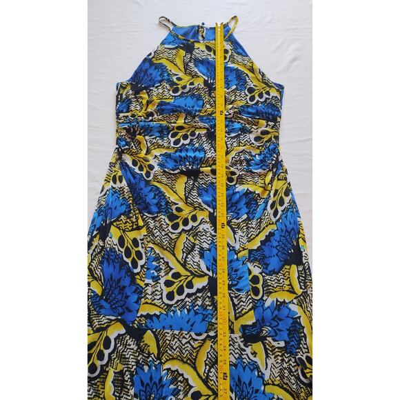Nine West Blue Bright Surf/Sunflower Abstract Halter Stretch Maxi Dress Sz14-$98 - Picture 8 of 14